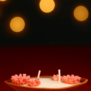 🌺 Floral Blossom Boat Candle – Festive Glow with Elegance