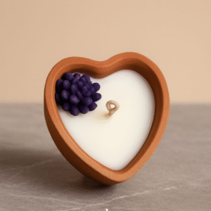 ❤️ Heart-Shaped Terracotta Candle with Floral Accent