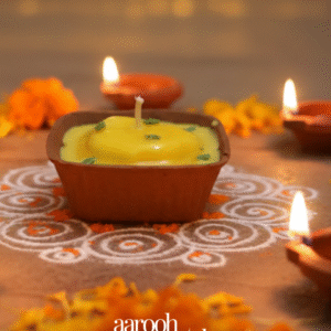 🪔 Festive Terracotta Rasmalai Candle with Yellow Wax